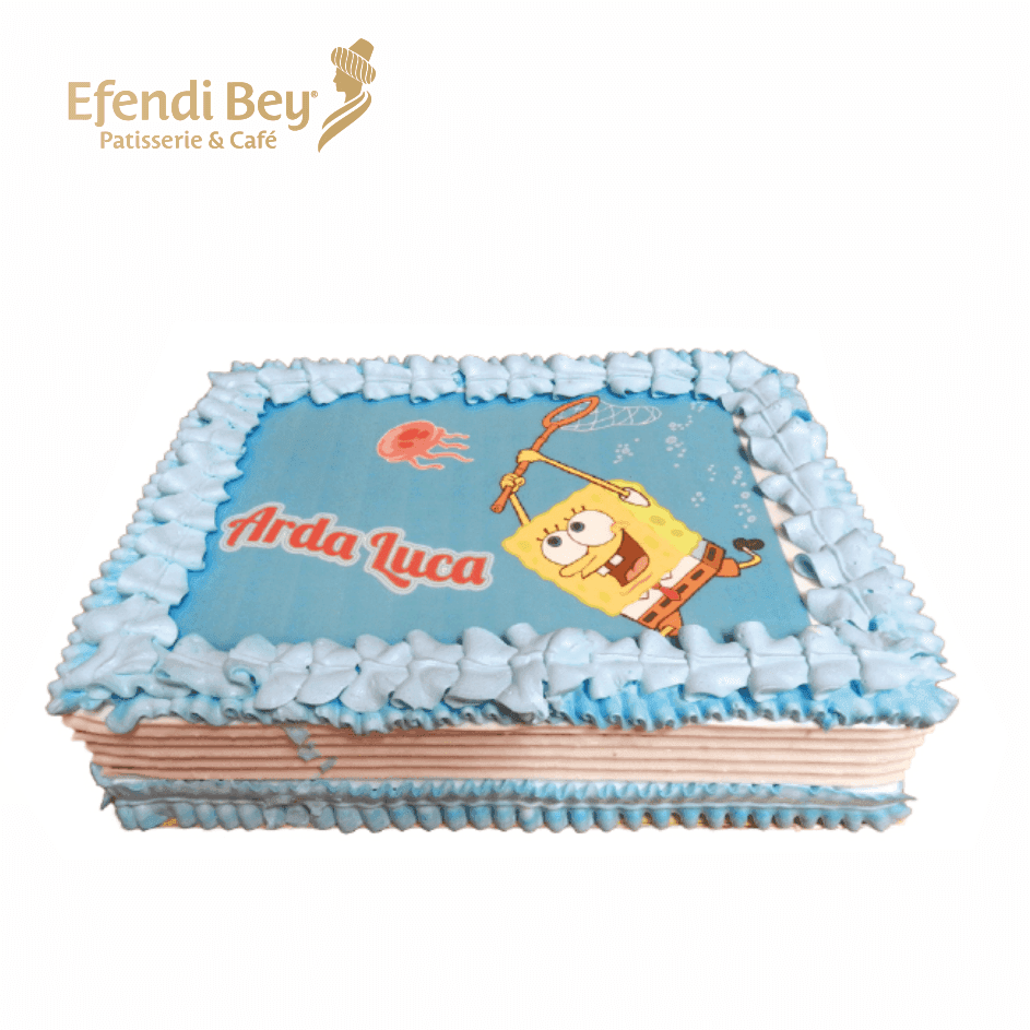 Blauweiße Rechtecktorte mit Fotodruck